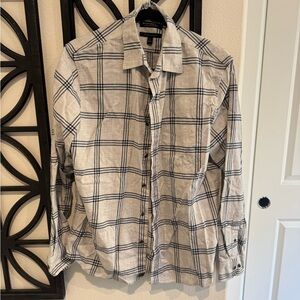 Banana Republic gray and Navy Plaid Long-Sleeve Button-Down Shirt